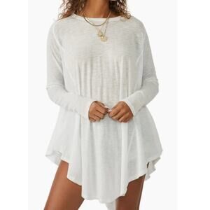 Free People We The Free Aria Trapeze White Boho Drapey Asymmetric Crewneck Top